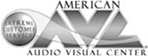 Logo for American Audio Visual Center features a large stylized AVL with the words Extreme Customer Service in a circle on the left, and American Audio Visual Center written above and below the large letters.