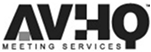 The AVHQ Meeting Services logo features bold, black geometric letters “AVHQ” above the words “MEETING SERVICES” in smaller, spaced-out capital letters.