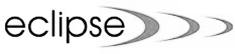 The image shows the word eclipse in lowercase letters, followed by three curved, crescent-like shapes increasing in size from left to right. The design is simple and monochromatic.
